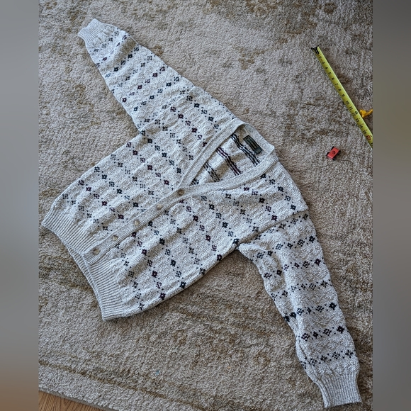 Vintage Croft & Barrow Cardigan Men L Ivory 80s 90s Grandpa Sweater Fisherman - Picture 2 of 9